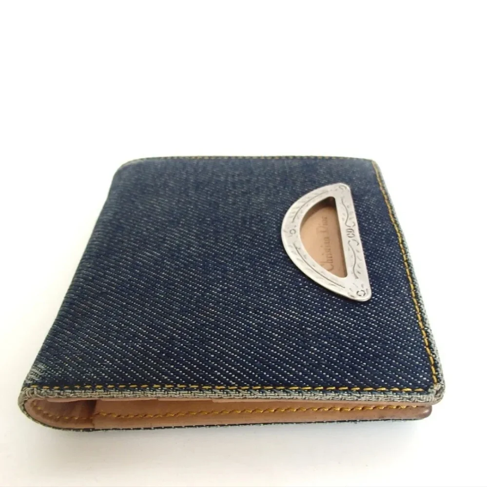 RARE CHRISTIAN DIOR RU 1929 WALLET BLUE DENIUM COTTON & CAMEL LEATHER